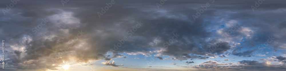 Canvas Prints evening dark blue sky hdr 360 panorama with pink beautiful clouds in seamless projection with zenith