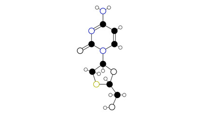 lamivudine molecule, structural chemical formula, ball-and-stick model, isolated image antiretroviral medication