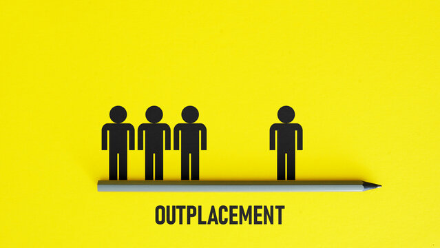 Outplacement is shown using the text and picture of employees