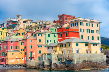 View of the colorful town of Boccadasse by the sea, Genoa, Liguria