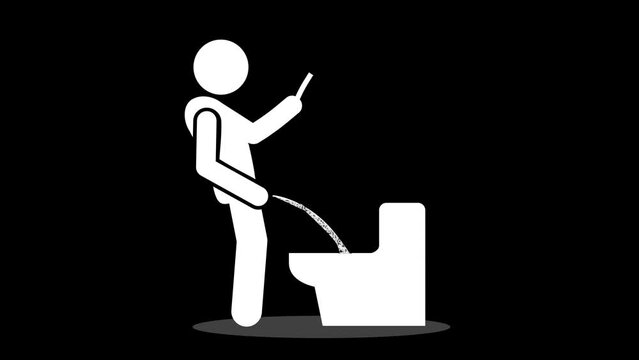 Person Pissing Cartoon Animation of icon. Male piss on toilet isolated symbol on black background 