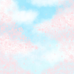 Pastel Watercolor blue sky and clouds with cherry blossoms frame wallpapers are suitable for those who want an artistic background.vector illustration.