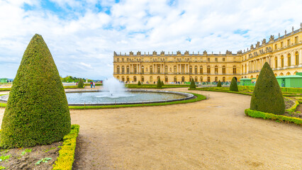 Chateau Versailles exterior view from park. Paris, France.