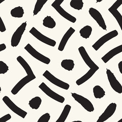 Vector black marker blots dots ecru repeat pattern