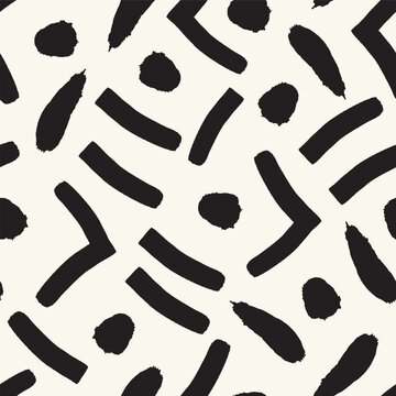 Vector black marker blots dots ecru repeat pattern