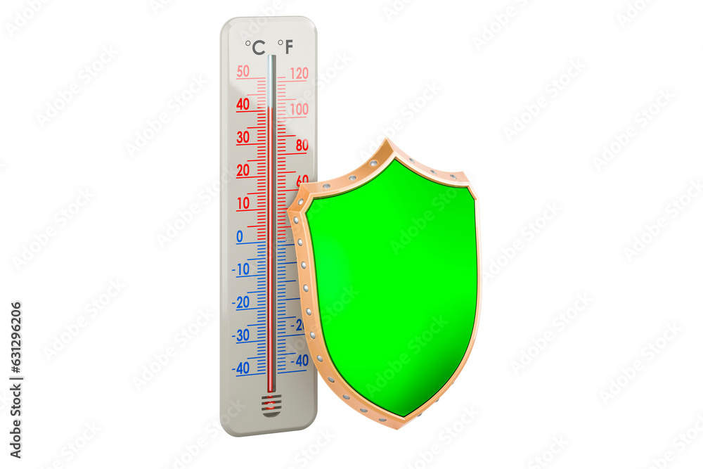 Poster thermometer with shield, 3d rendering