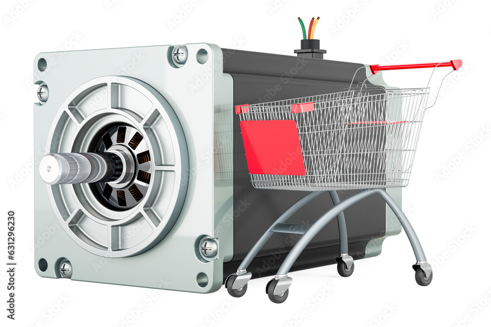 Canvas Prints Stepper motor with shopping cart, 3D rendering