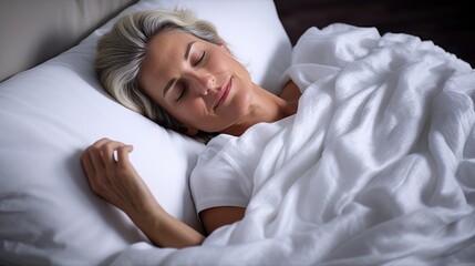 Attractive mature woman sleeping alone in bed