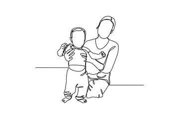 Baby sitter teaches baby walking, hand drawn doodles logo. Nanny minimalist concept. isolated vector illustration.