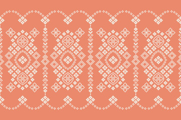 Ethnic geometric fabric pattern Cross Stitch.Ikat embroidery Ethnic oriental Pixel pattern rose gold pink background. Abstract,vector,illustration. Texture,frame,motifs,silk,valentine pink wallpaper.