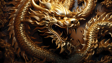 hand drawn beautiful metal texture gold chinese dragon illustration
