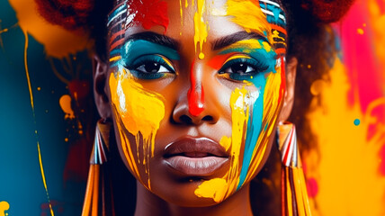 Fototapeta na wymiar African woman with makeup. generative AI
