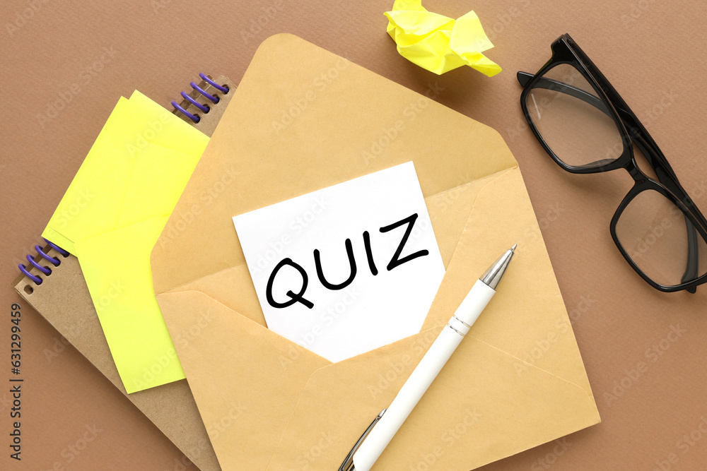 Poster note paper with text.on the envelope.words quiz.