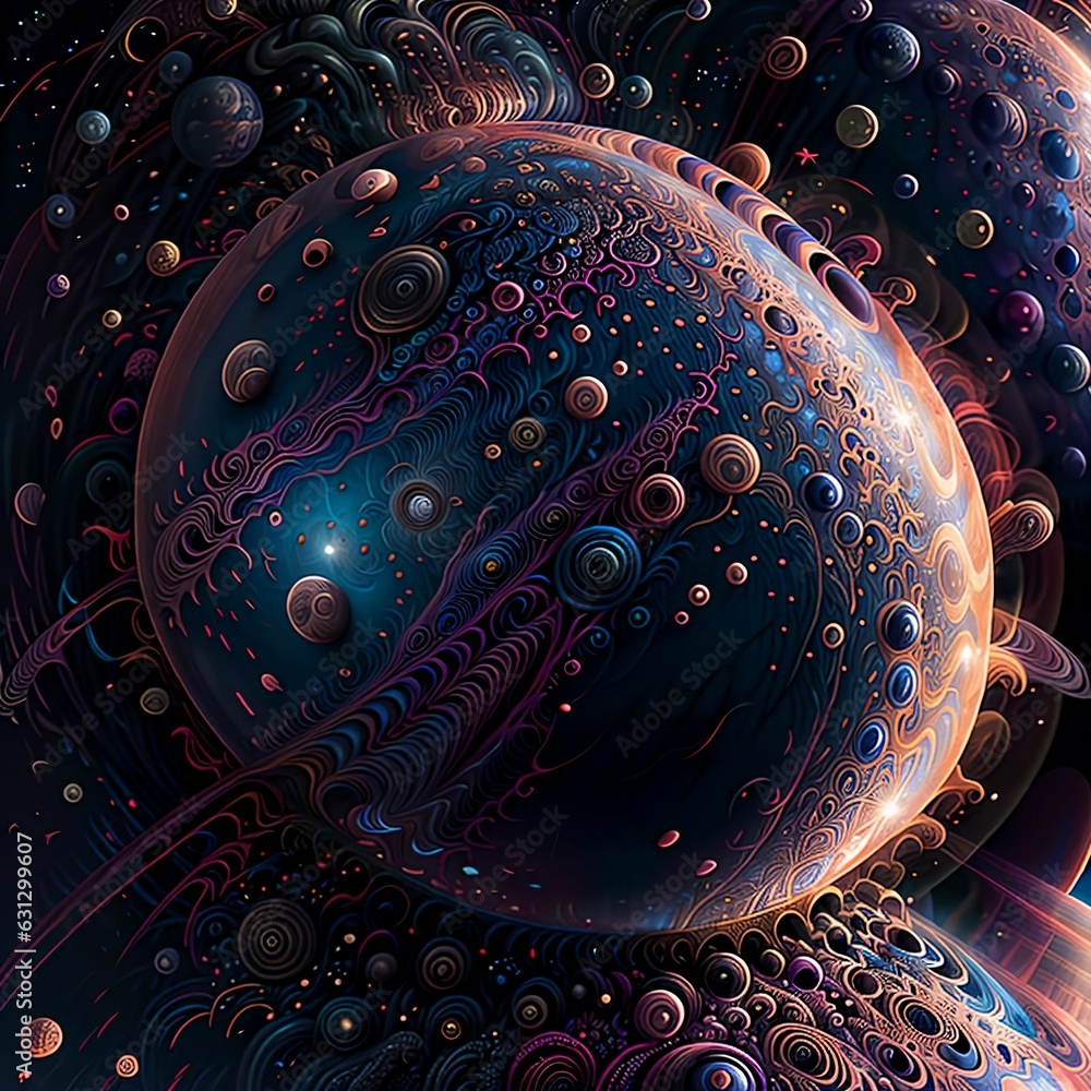 Poster space scene with planets in foreground. psychedelic environment. generative ai