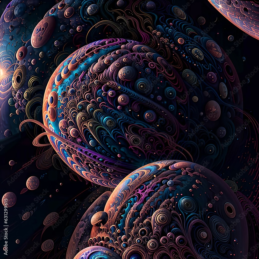Poster space scene with planets in foreground. psychedelic environment. generative ai