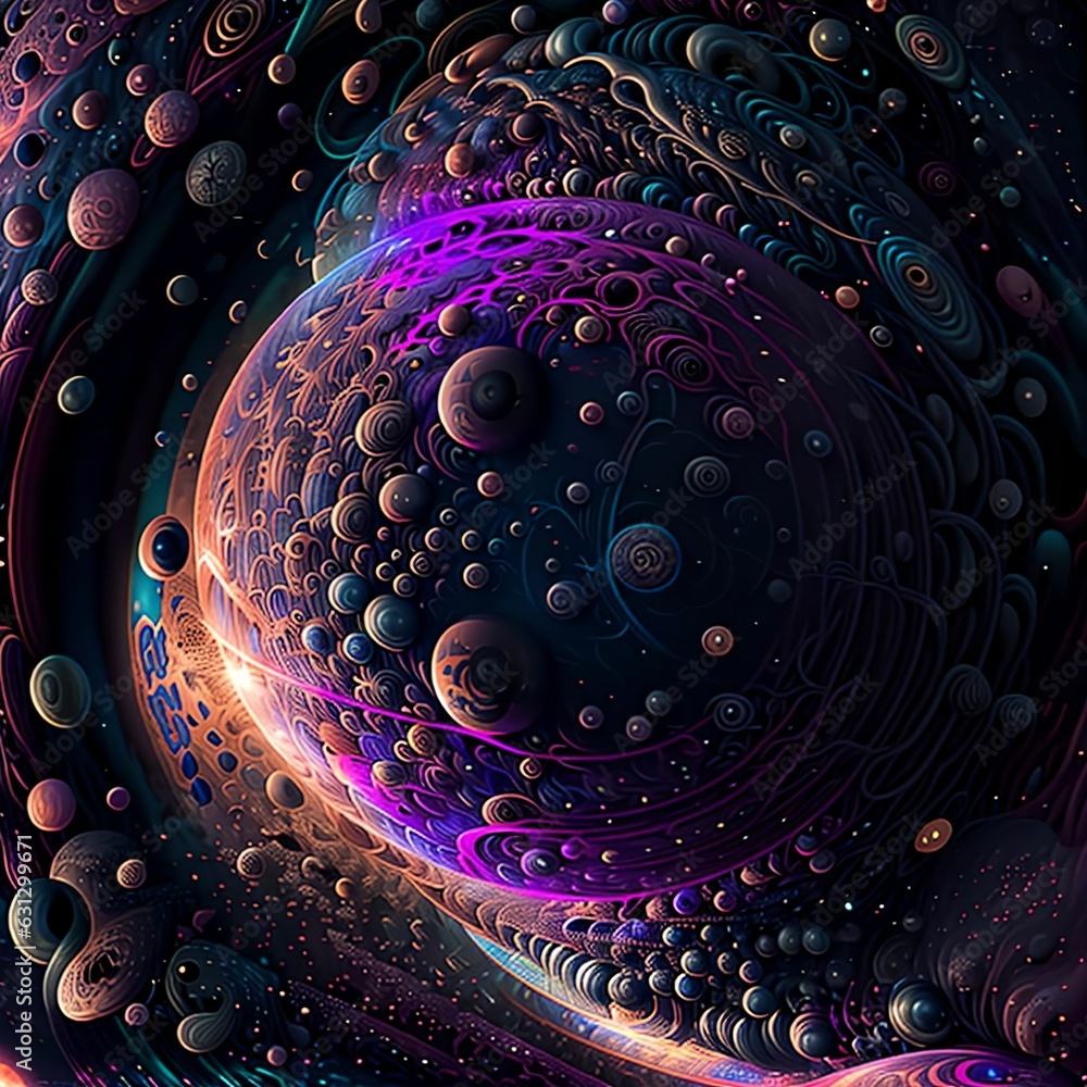 Aufkleber space scene with planets in foreground. psychedelic environment. generative ai