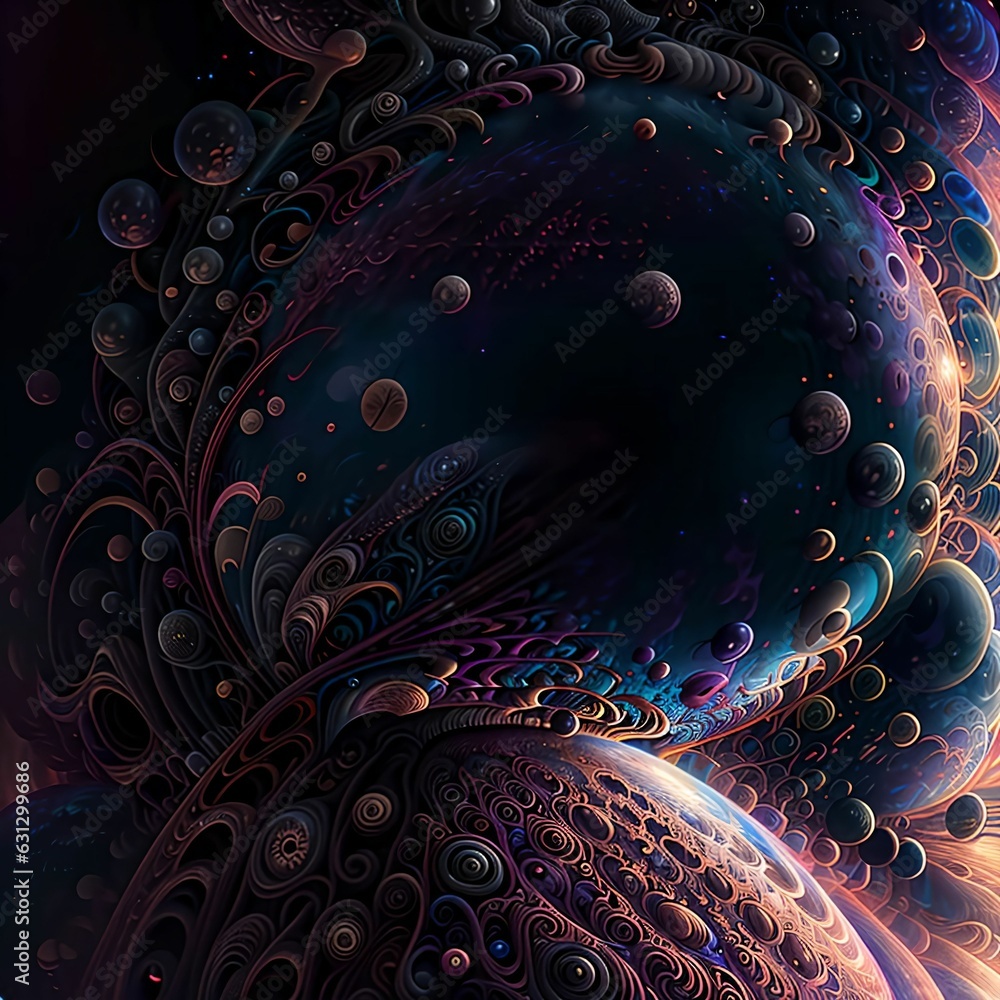 Aufkleber space scene with planets in foreground. psychedelic environment. generative ai