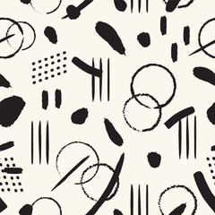 Vector black brush stroke texture seamless pattern