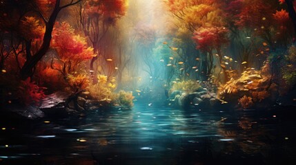 Fairy forest autumn background. Generative AI