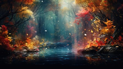 Obraz na płótnie Canvas Fairy forest autumn background. Generative AI