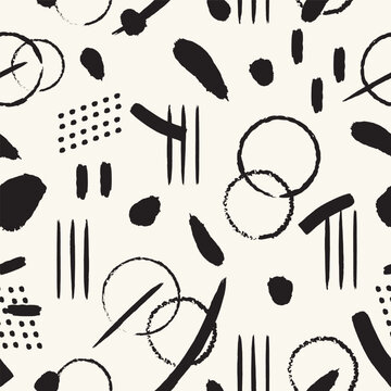 Vector black brush stroke texture seamless pattern