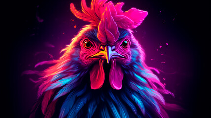 colorful illustration of abstract background with colorful head of cockck with feathers