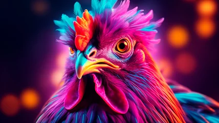 Poster colorful illustration of abstract background with colorful head of cockck with feathers © Aram