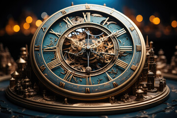 Obraz premium A close up of a clock on a table.