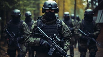 Fototapeta na wymiar Soldiers in uniform, Russian, green men, army