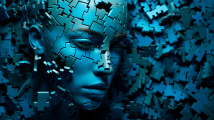 woman in puzzle pieces. generative AI