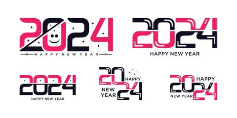 2024 happy new year logo design template vector illustration with unique modern concept
