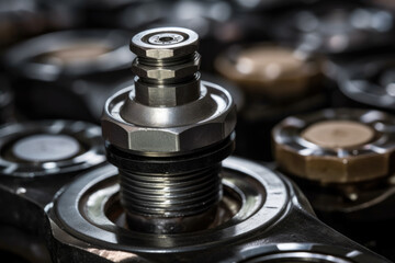 A valve stem is viewed in extreme close-up, revealing the minuscule details and parts that make up such an important part of any industrial system