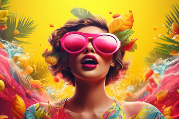 hot summer time vibes, woman with sunglasses Generative AI
