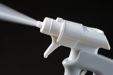 Extremely close-up of the nozzle of an adhesive gun applying sealant to a surface
