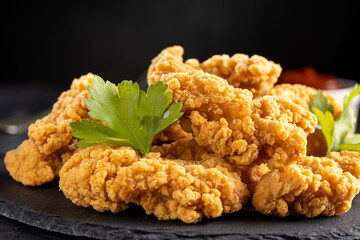 Breaded chicken strips. Chicken fingers.