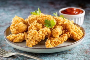 Breaded chicken strips. Chicken fingers.