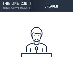 Icon of a Person Speaking from the Podium - Thin Line Business Symbol. Perfect for Web Design. High-Quality Outline Vector Concept. Premium, Minimalist, Elegant Logo.