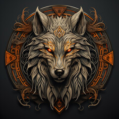 Epic High Fantasy Norse mythology Viking Wolf Head logo coat of arms emblem