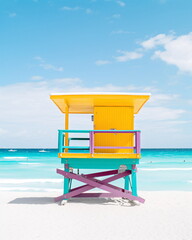 Colorful Lifeguard Tower on a Sandy Beach - AI Generated