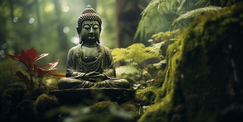 Buddha in a green mystical background