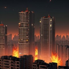 Explosions of war in the big city at night. War in Ukraine. AI generated. - obrazy, fototapety, plakaty