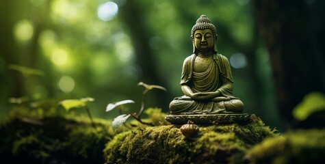 Buddha in a green mystical background