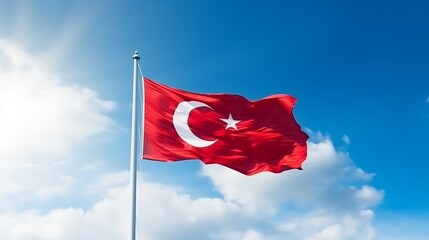 Turkish flag with blue sky background