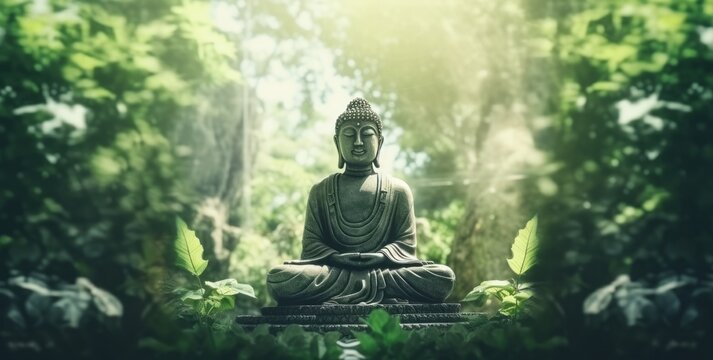 Buddha in a green mystical background