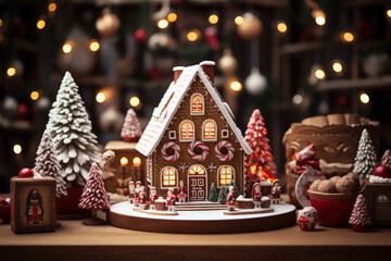Christmas gingerbread house ornament. - obrazy, fototapety, plakaty