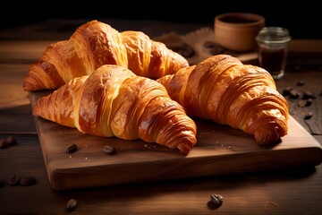 croissant on wooden table
