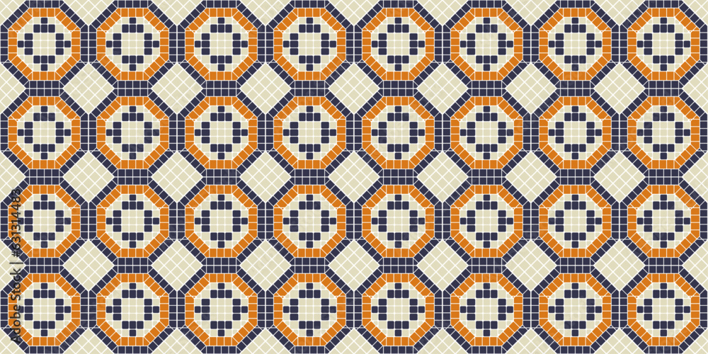 Poster tile from an eight-pointed mosaic. an ornamental tile of small mosaic elements that creates octagons
