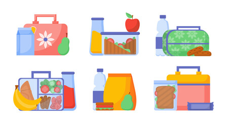 Set of lunch boxes vector concept