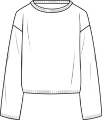 Women's Crew Neck Jumper- Technical fashion illustration. Front, white color. CAD mock-up.	 - obrazy, fototapety, plakaty