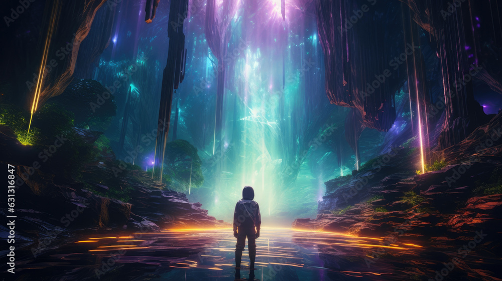 Aufkleber a mental oasis emitting a soft holographic glow from below the surface with colorful streams of ligh